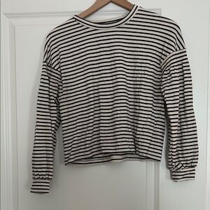 Banana Republic Black and Cream Striped Crewneck Top